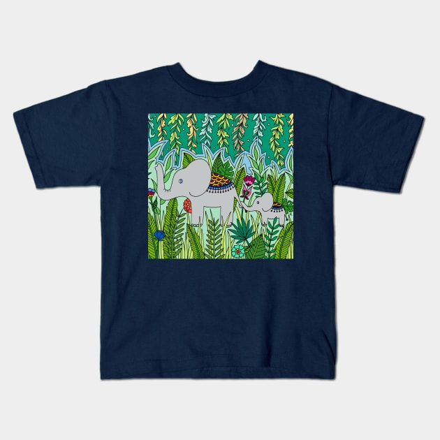 Elephant Mother and Baby Kids T-Shirt by HLeslie Design